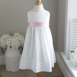 Strasburg Slip Dress White 100% Cotton Satin Sash Beach Portrait Perfect Cond.